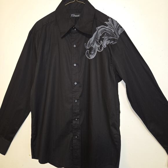 7 Diamonds Mens Black Shirt XL Embroidered Contrast Stitch Western Button Up - Picture 6 of 16